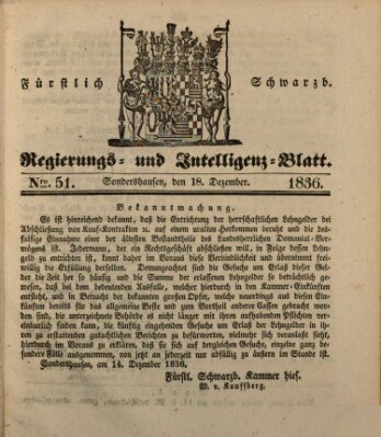 Fürstlich Schwarzburgisches Regierungs- und Intelligenz-Blatt Sonntag 18. Dezember 1836
