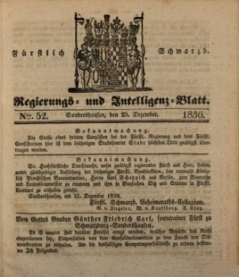 Fürstlich Schwarzburgisches Regierungs- und Intelligenz-Blatt Sonntag 25. Dezember 1836