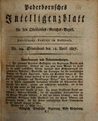 Paderbornsches Intelligenzblatt Samstag 12. April 1817