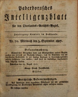 Paderbornsches Intelligenzblatt Mittwoch 3. September 1817