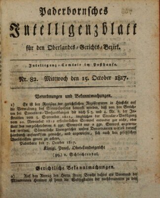 Paderbornsches Intelligenzblatt Mittwoch 15. Oktober 1817
