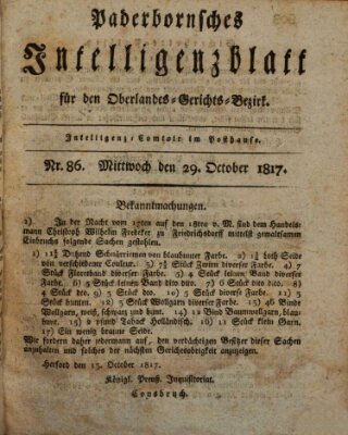 Paderbornsches Intelligenzblatt Mittwoch 29. Oktober 1817