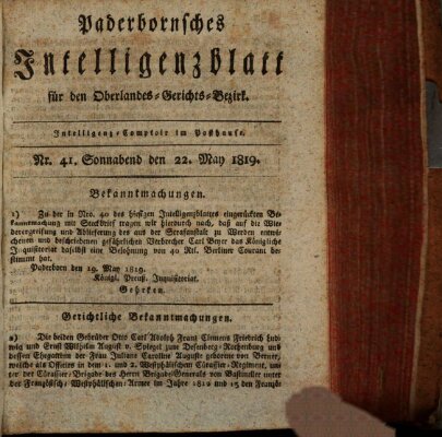 Paderbornsches Intelligenzblatt Samstag 22. Mai 1819