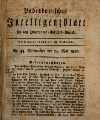 Paderbornsches Intelligenzblatt Mittwoch 24. Mai 1820