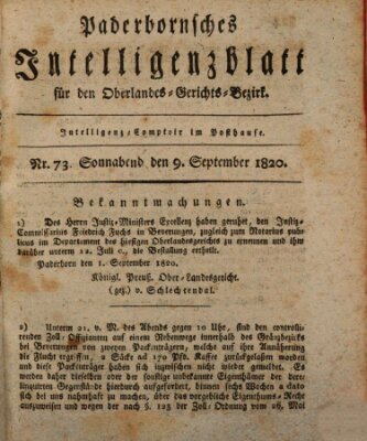Paderbornsches Intelligenzblatt Samstag 9. September 1820