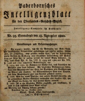 Paderbornsches Intelligenzblatt Samstag 18. November 1820