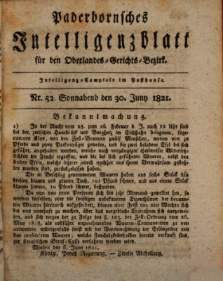 Paderbornsches Intelligenzblatt Samstag 30. Juni 1821