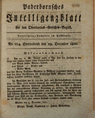 Paderbornsches Intelligenzblatt Samstag 29. Dezember 1821