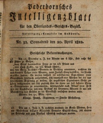 Paderbornsches Intelligenzblatt Samstag 20. April 1822