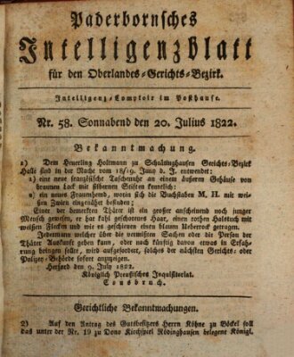 Paderbornsches Intelligenzblatt Samstag 20. Juli 1822