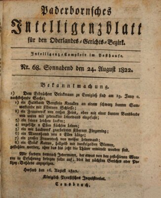 Paderbornsches Intelligenzblatt Samstag 24. August 1822