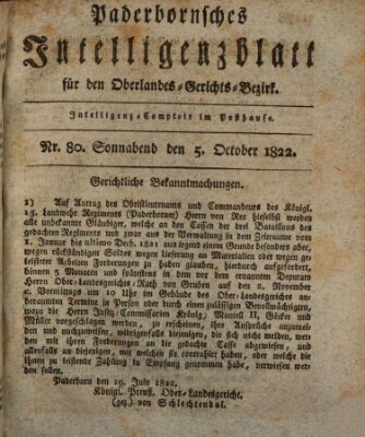 Paderbornsches Intelligenzblatt Samstag 5. Oktober 1822