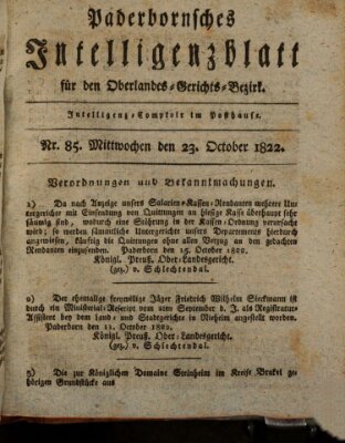 Paderbornsches Intelligenzblatt Mittwoch 23. Oktober 1822