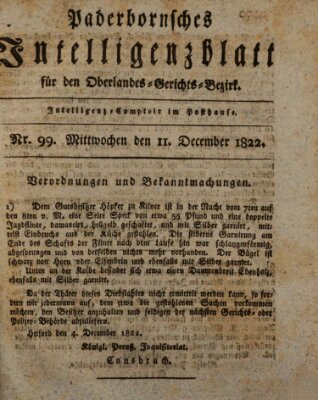 Paderbornsches Intelligenzblatt Mittwoch 11. Dezember 1822