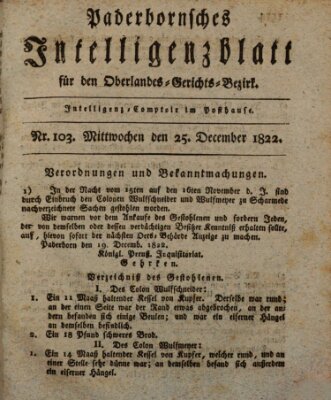 Paderbornsches Intelligenzblatt Mittwoch 25. Dezember 1822