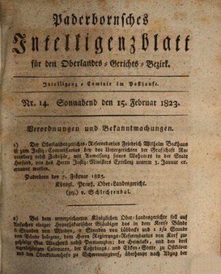 Paderbornsches Intelligenzblatt Samstag 15. Februar 1823