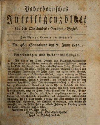 Paderbornsches Intelligenzblatt Samstag 7. Juni 1823