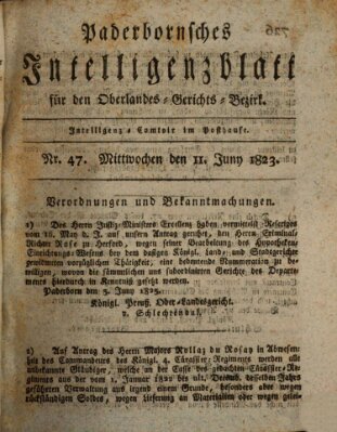 Paderbornsches Intelligenzblatt Mittwoch 11. Juni 1823