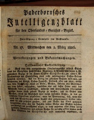 Paderbornsches Intelligenzblatt Mittwoch 1. März 1826