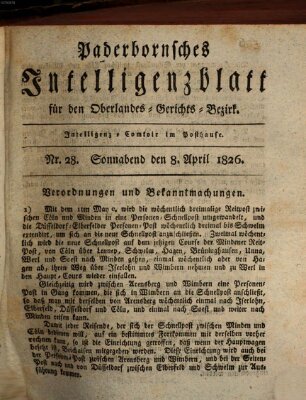 Paderbornsches Intelligenzblatt Samstag 8. April 1826