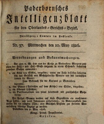 Paderbornsches Intelligenzblatt Mittwoch 10. Mai 1826