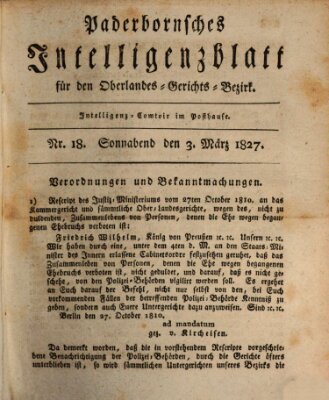 Paderbornsches Intelligenzblatt Samstag 3. März 1827