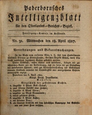 Paderbornsches Intelligenzblatt Mittwoch 18. April 1827