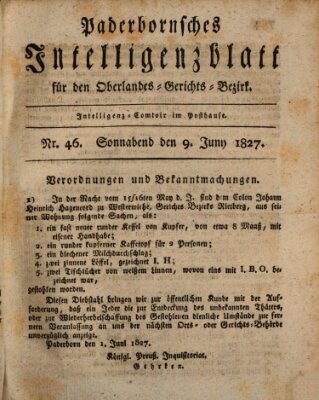 Paderbornsches Intelligenzblatt Samstag 9. Juni 1827