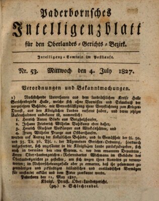 Paderbornsches Intelligenzblatt Mittwoch 4. Juli 1827