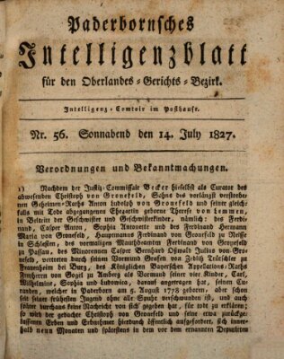 Paderbornsches Intelligenzblatt Samstag 14. Juli 1827