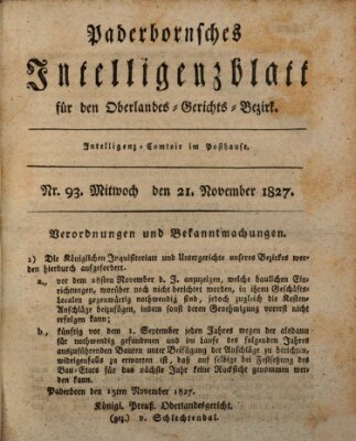 Paderbornsches Intelligenzblatt Mittwoch 21. November 1827