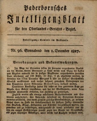 Paderbornsches Intelligenzblatt Samstag 1. Dezember 1827