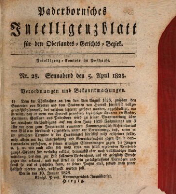 Paderbornsches Intelligenzblatt Samstag 5. April 1828