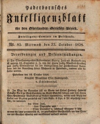Paderbornsches Intelligenzblatt Mittwoch 22. Oktober 1828