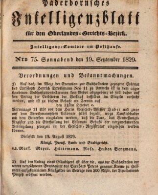 Paderbornsches Intelligenzblatt Samstag 19. September 1829