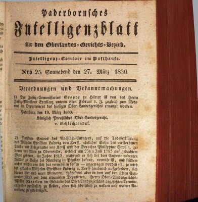 Paderbornsches Intelligenzblatt Samstag 27. März 1830