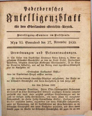 Paderbornsches Intelligenzblatt Samstag 27. November 1830