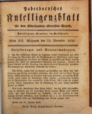 Paderbornsches Intelligenzblatt Mittwoch 22. Dezember 1830