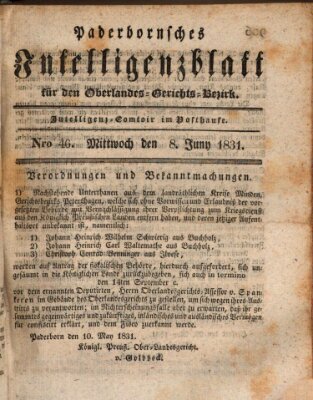 Paderbornsches Intelligenzblatt Mittwoch 8. Juni 1831