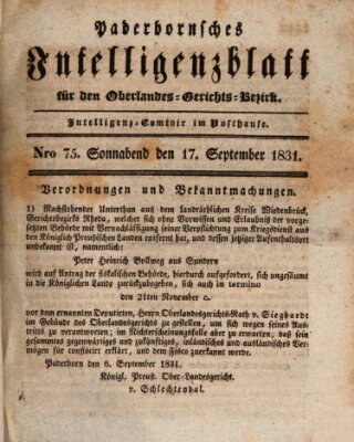 Paderbornsches Intelligenzblatt Samstag 17. September 1831