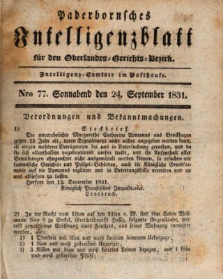 Paderbornsches Intelligenzblatt Samstag 24. September 1831