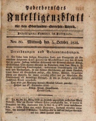 Paderbornsches Intelligenzblatt Mittwoch 5. Oktober 1831