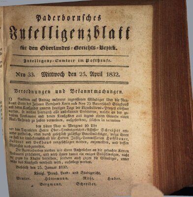 Paderbornsches Intelligenzblatt Mittwoch 25. April 1832