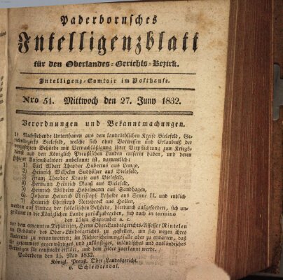 Paderbornsches Intelligenzblatt Mittwoch 27. Juni 1832