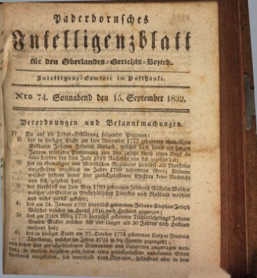 Paderbornsches Intelligenzblatt Samstag 15. September 1832