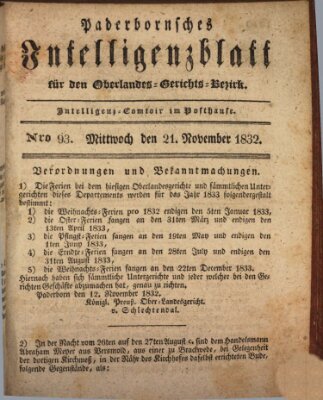 Paderbornsches Intelligenzblatt Mittwoch 21. November 1832