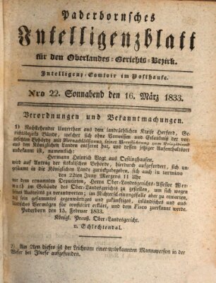 Paderbornsches Intelligenzblatt Samstag 16. März 1833