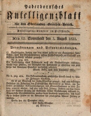Paderbornsches Intelligenzblatt Samstag 3. August 1833