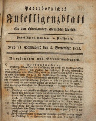Paderbornsches Intelligenzblatt Samstag 5. September 1835