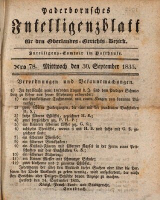 Paderbornsches Intelligenzblatt Mittwoch 30. September 1835